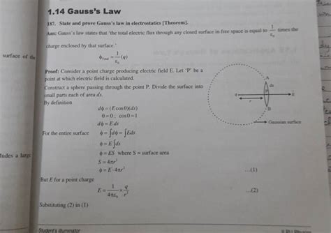 Gauss S Law State And Prove Gaus S Law In Electrostatics Theor