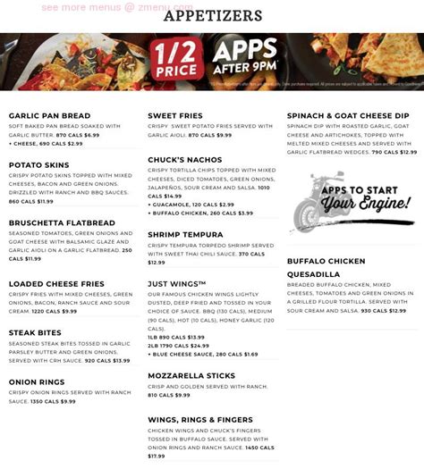 Online Menu Of Chucks Roadhouse Bar And Grill Restaurant Whitby