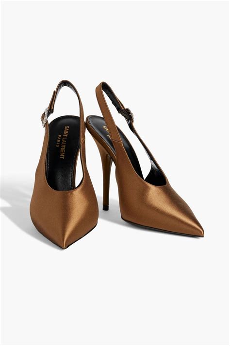 Saint Laurent Yasmeen Crystal Embellished Satin Slingback Pumps The