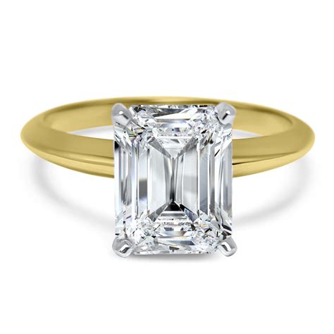 Emerald Cut Diamond Simulant 14k Solid Yellow Gold Solitaire Engagement