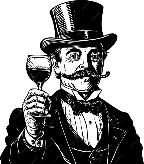 Premium Vector Elegant Gentleman In Top Hat Holding A Glass Of