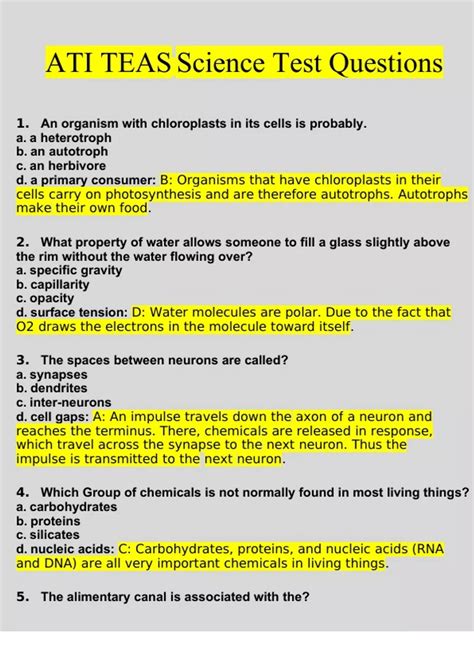 ATI TEAS 7 Test Science Questions And Answers Latest 2023 2024