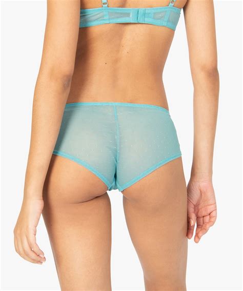 Gemo Lingerie Shorty Femme En Dentelle Et Tulle Lot De 2 Bleu