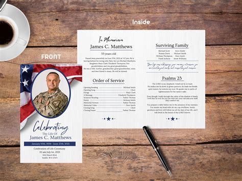 Veteran Funeral Program Template Military Obituary Template Etsy