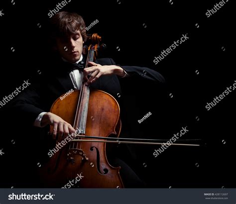 Musician Playing The Cello Black Background Stock Photo 428112697