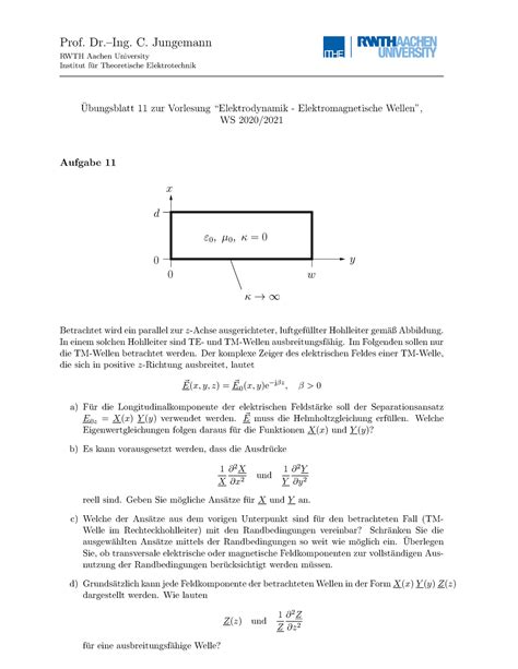 Uebungsblatt 11 EDEW Übung Prof Dr Ing C Jungemann RWTH Aachen