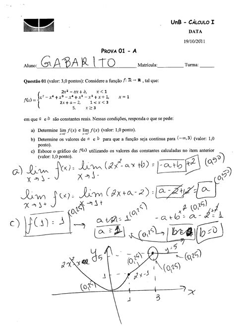 Prova De Calculo Unb P C Lculo I