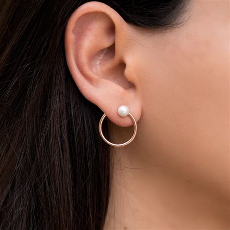 Handmade Gift Minimalist Earring Pearl Stud Earrings Small Hoop