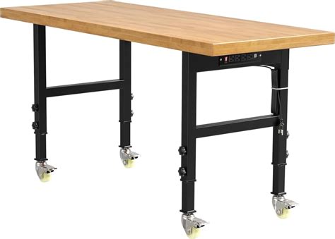 60” Heavy-Duty Solid Wood Work Bench Work Table with Wheels, Adjustable ...