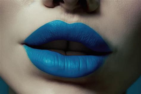 Primer Plano De Labios Femeninos Con L Piz Labial Azul Satinado Creado