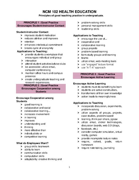 Ncm Health Education Principles Of Good Teaching Practice In