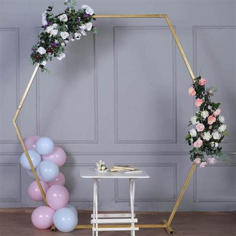 8ft Heavy Duty Gold Metal Hexagonal Wedding Arch Photo Backdrop Stand