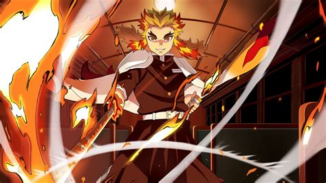 kyojuro rengoku hd wallpaper fiery flame hashira  demon slayer