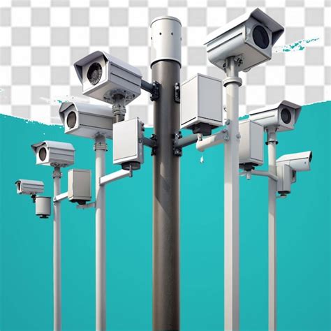 Premium Psd Cctv Cameras On Isolated Poles In A Tech Setting Isolated