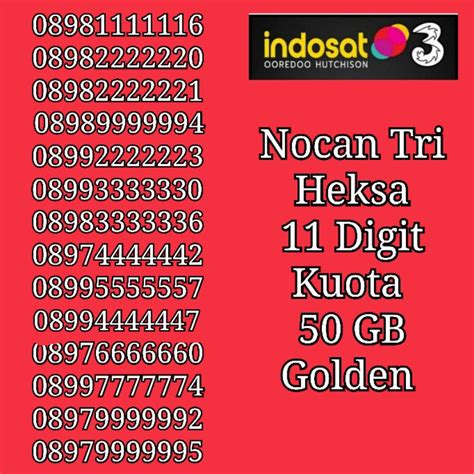 Jual NOCAN Nomor Cantik 11 Digit Hexa Heksa Tengah Kartu Perdana 3 Tri