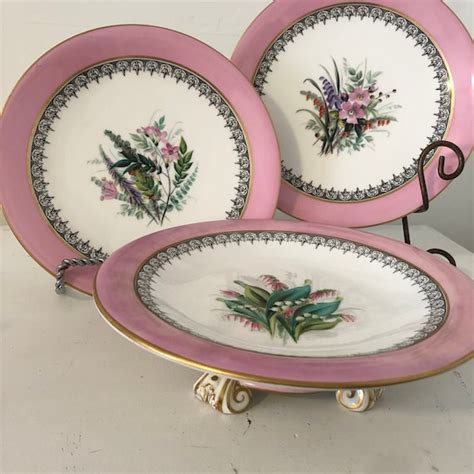 Antique Royal Worcester Pink Dessert Sethand Painted Florals Etsy