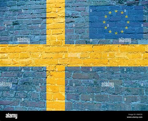 Sweden flag and a small EU flag, background, texture Stock Photo - Alamy