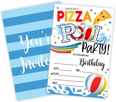 Misaidou Birthday Party Invitation With Envelopes Pool Party Summertime