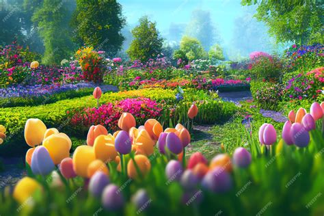 Premium Photo A Colorful Flower Garden In Realistic Painting Art