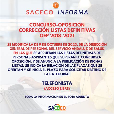 MODIFICACIÓN LISTADO DEFINITIVOS TELEFONISTA SACECO