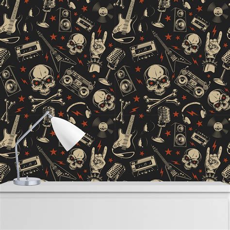 Papel De Parede Caveira Rock And Roll Inspiradesivos