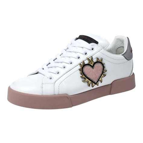 Dolce And Gabbana White Leather Portofino Love Applique Low Top Sneakers Size 38 For Sale At 1stdibs