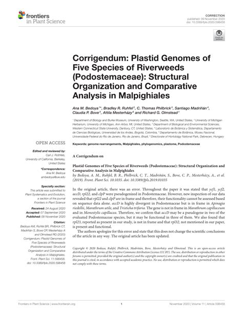 PDF Corrigendum Plastid Genomes Of Five Species Of Riverweeds