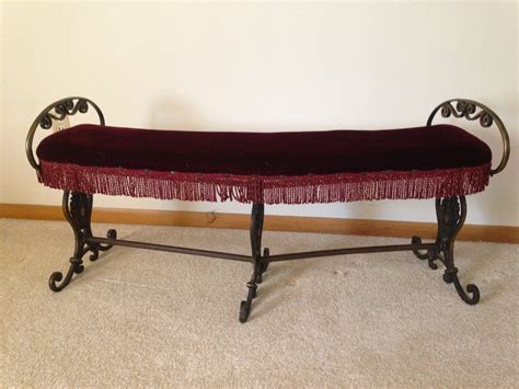 We Have An Antique Fireplace Bench Excellent Condition Brass And Wrought Iron Burgundy Velvet