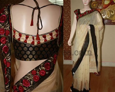 Embroidery Applique Off White Saree Saree Blouse Patterns