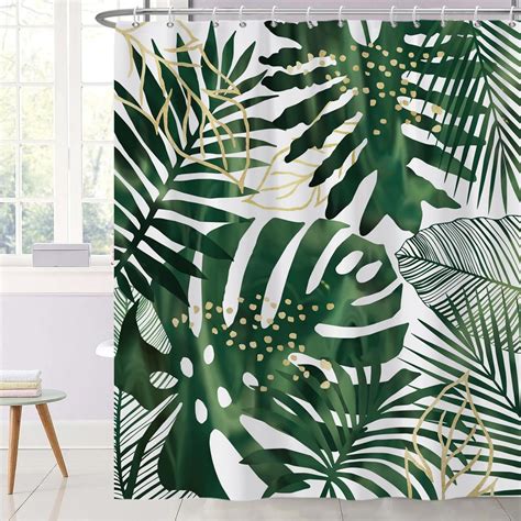 Ttincceer Palm Leaf Shower Curtain Abstract Green Tropical Botanical