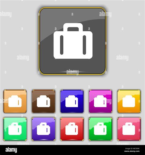 Suitcase Icon Sign Set With Eleven Colored Buttons For Your Site