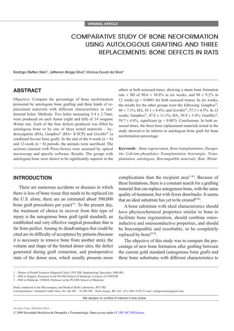 PDF Comparative Study Of Bone Neoformation Using Autologous Grafting