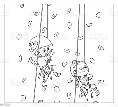 Coloring Book Children Climbs Climbing Wall Stock Illustration