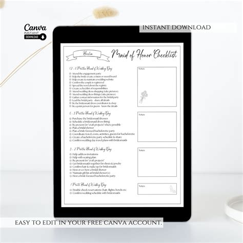 Editable Maid Of Honor Checklist Printable Maid Of Honor Duties