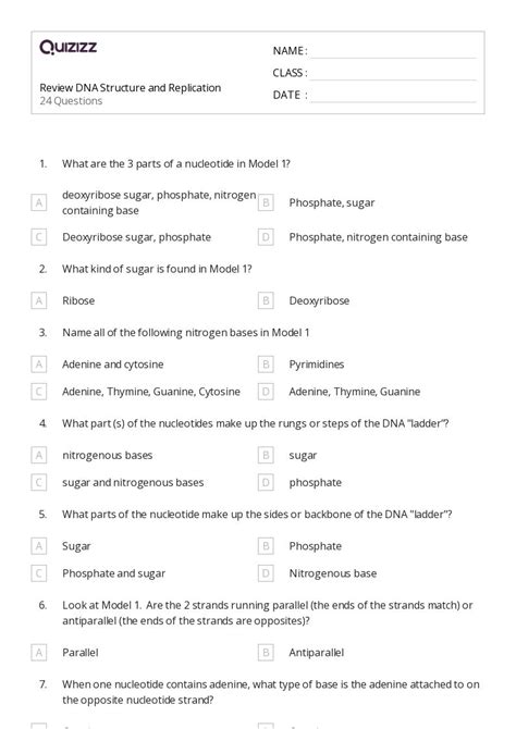 Dna Structure And Replication Worksheets On Quizizz Free Printable