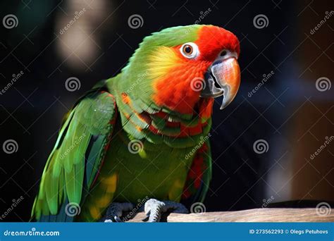 A Colorful Parrot Sitting On Top Of A Wooden Branch Next To A Tree