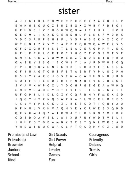 Sister Word Search Wordmint