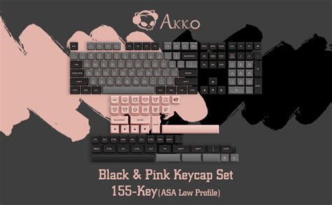 Akko Pbt Keycaps Black And Pink Keycap Set 155 Key Asa Low Profile Pbt Double Shot