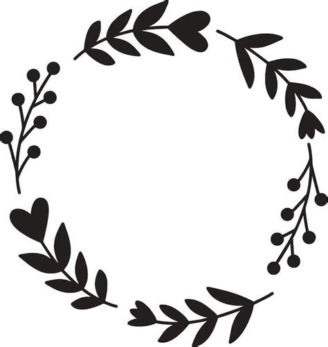 Couronne SVG Feuilles Coeur Noir Silhouette Botanical Cadre PNG SVG