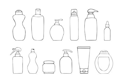 Set Of Hand Drawn Cosmetic Bottles Doodle Clipart Include Containers For Cream Lotion Shampoo