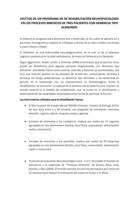 Tarea SEM12 Neurop Semana 12 EFECTOS DE UN PROGRAMA DE DE