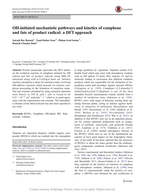 OH Initiated Mechanistic Pathways And Kinetics Of Camphene And Fate Of