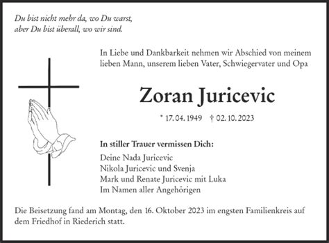 Traueranzeigen von Zoran Juricevic Südwest Presse Trauer