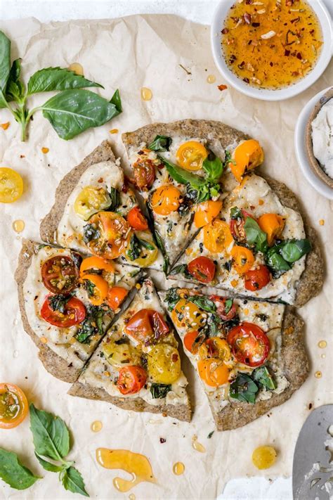 Heirloom Tomato Basil Hot Honey Pizza Dairy Free Gluten Free • The