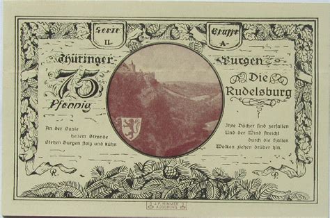 75 Pfennigs Leuchtenburg Issue 2A Rudelsburg City Of Kahla