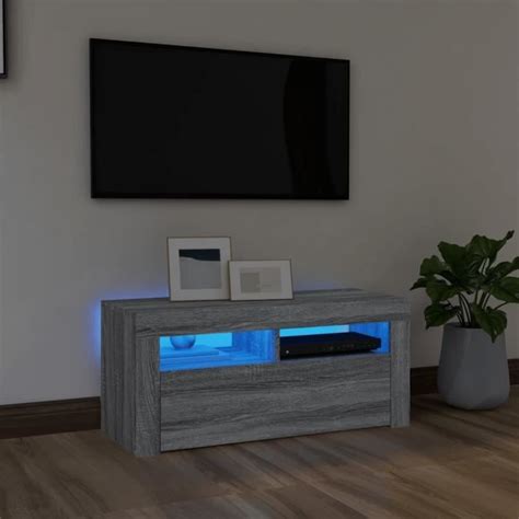 Dioche Meuble Tv Avec Lumi Res Led Sonoma Gris X X Cm Yw Tech