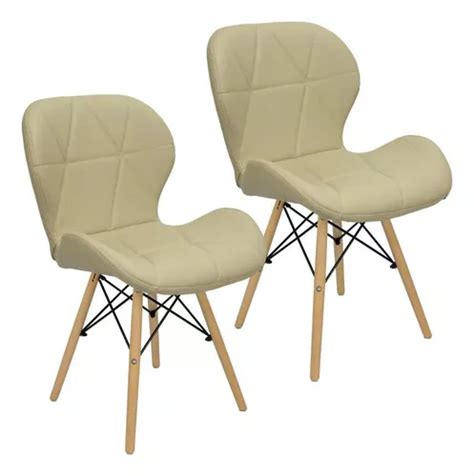 Kit De 2 Sillas Charles Eames Eiffel Slim Wood Estofada Bege MercadoLibre