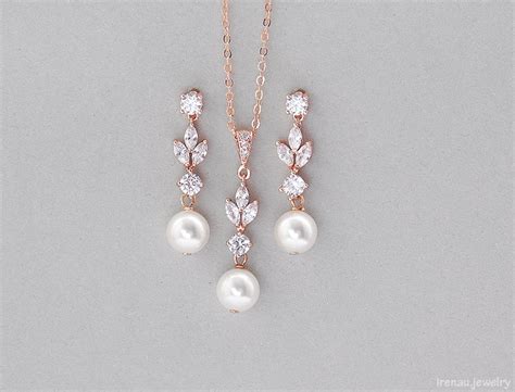 Bridal Jewelry Set Swarovski Pearl Earrings And Necklace Set Etsy