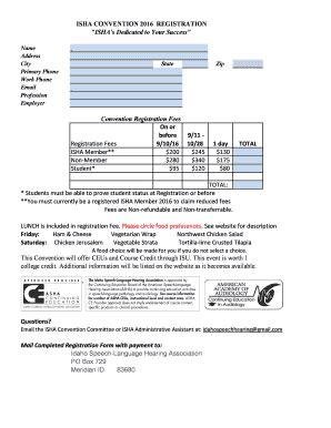 Fillable Online Idahosha Convention Registration Form 71316 1 Xlsx