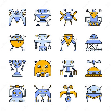 Robot Transformer Line Icon Set Editable Stroke Stock Vector Illustration Of Color Futuristic